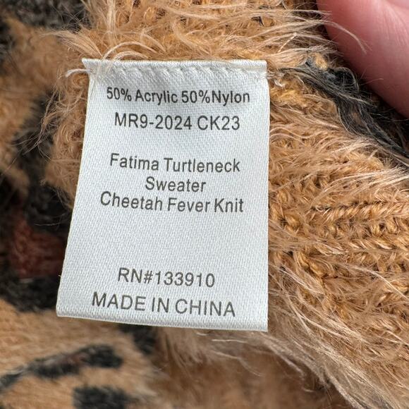 Show Me Your MuMu Fatima Turtleneck Sweater Womens M Cheetah Fever Knit Brown - Picture 9 of 13